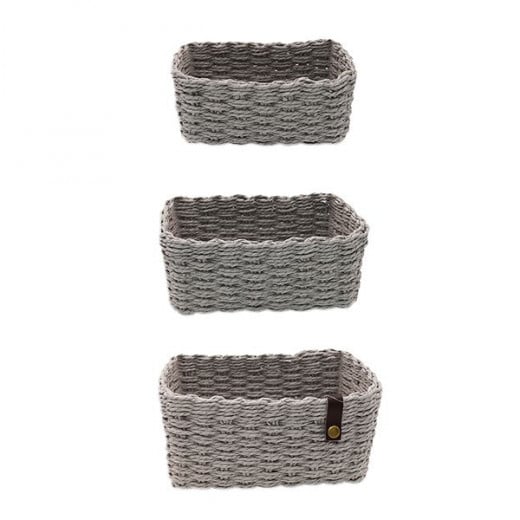 Weva stack faux rattan storage basket set, grey color, 3 pieces