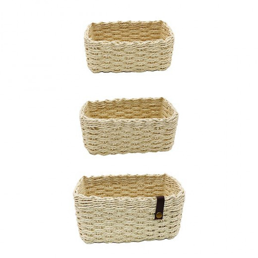 Weva stack faux rattan storage basket set, ivory color, 3 pieces