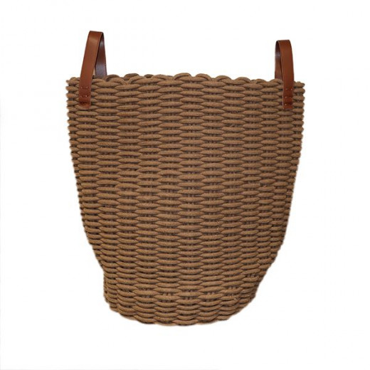 Weva ridger cotton laundry basket with leather handle, taupe