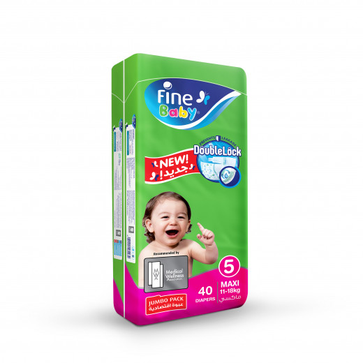 Fine Baby Diapers Jumbo Pack, Size 5 Maxi, 11-18 Kg, 40 Diapers