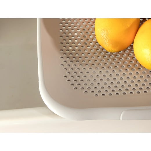 Madame Coco Chrest Cutting Board with Strainer, Soft Grey Color