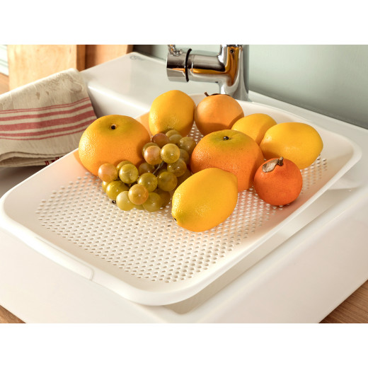 Madame Coco Chrest Cutting Board with Strainer, White Color