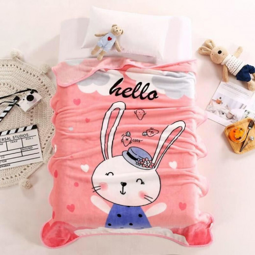 بطانية اطفال, تصميم أرنب لطيف, باللون المشمشي, 138 × 65 سم