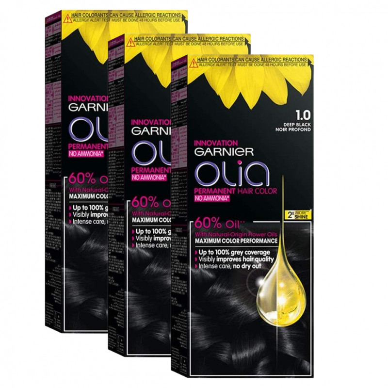 Garnier Olia Permanent Hair Color No Ammonia, Dark Black Color Number ,  3 Pieces | Garnier | | Jordan-Amman | Buy & Review