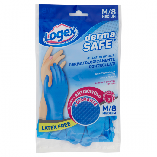Logex Derma Safe Gloves, Latex Free, Blue Color, Medium Size