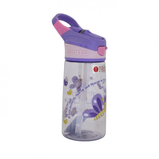 Sports Water Bottle With Straw Lid and Handle, Butterfly Design, 400 Ml