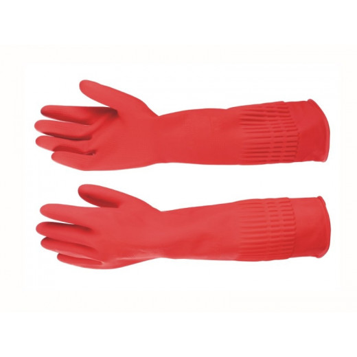 Logex Extra Long Household Gloves, Medium Size, Red Color