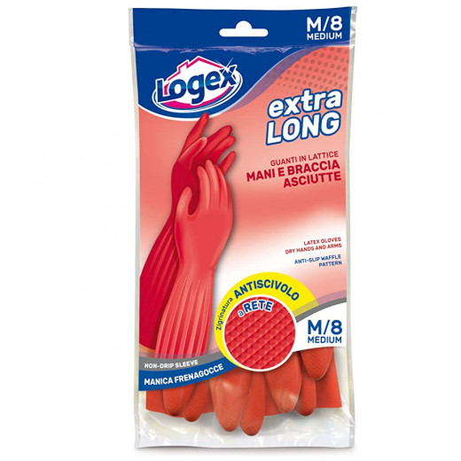 قفازات منزلية طويلة، مقاس متوسط, باللون الأحمر من لوجكس