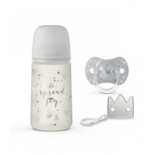 Suavinex Crown Design Baby Bottle, Grey Color, Set Of 3 Pieces