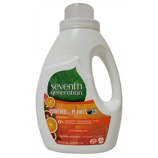 Seventh Generation Natural Liquid Laundry Detergent Fresh Citrus Breeze Fights Stains 1.47 L