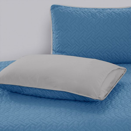 Nova home cross double face bedspread set, blue and silver color, king size, 4 pieces