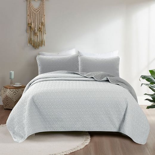 Nova home cross double face bedspread set, grey and silver color, twin size, 3 pieces