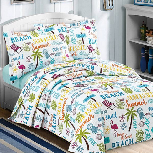 Nova home beach bedspread set, white color, king size, 4 pieces