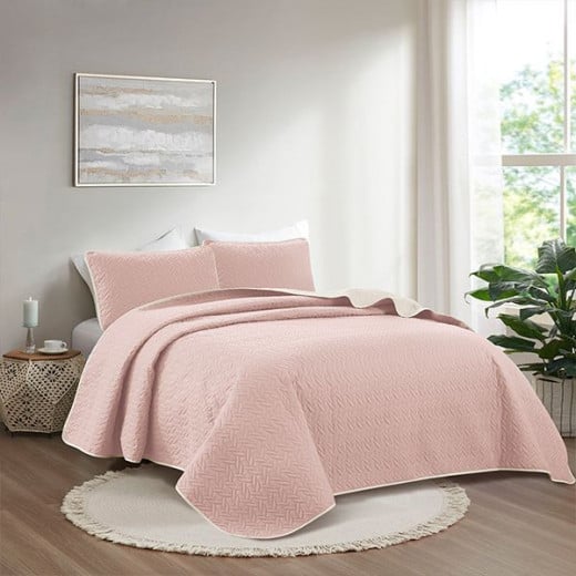 Nova home cross double face bedspread set, rose and ivory color, king size, 4 pieces