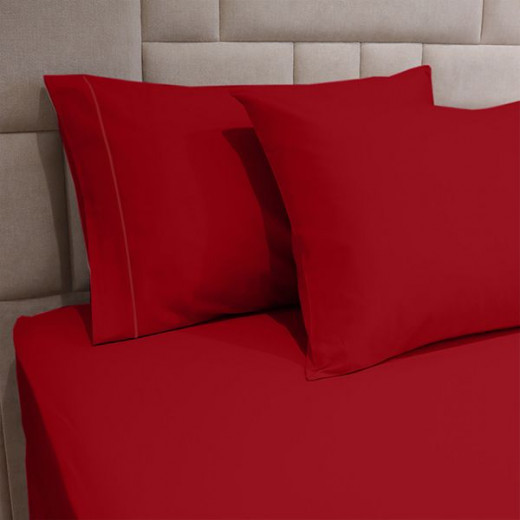 Fieldcrest plain fitted sheet set, red color, twin size