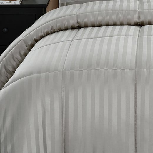 Nova home ultrastripe hotel style comforter set, grey color, twin size, 4 pieces