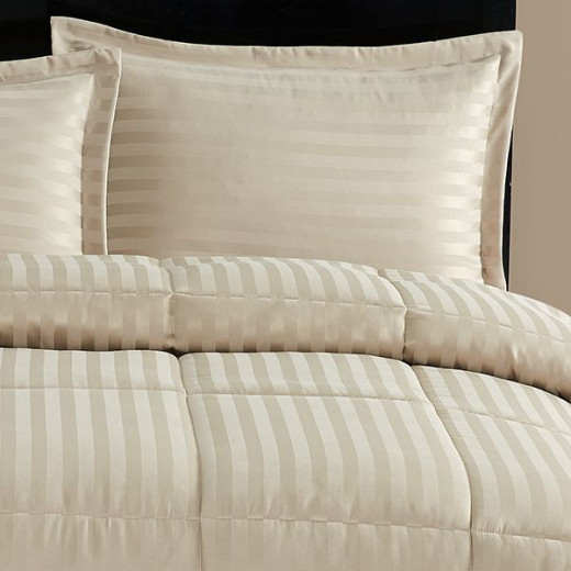 Nova home ultrastripe hotel style comforter set, sand color, twin size, 4 pieces