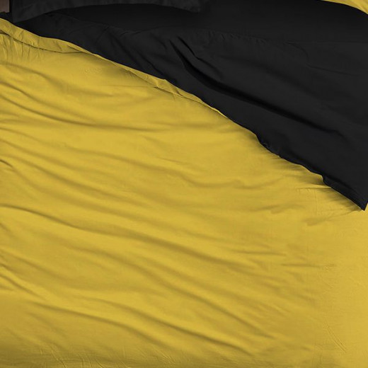 Nova home plain comforter set, black and yellow color, twin size, 4 pieces