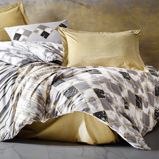 Nova home stone printed comforter set, light yellow color, twin size, 4 pieces