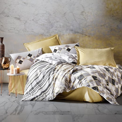 Nova home stone printed comforter set, light yellow color, twin size, 4 pieces
