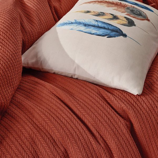 Nova Home Plumy Pique Bedspread Set, Cotton, Orange Color, Twin Size, 3 Pieces