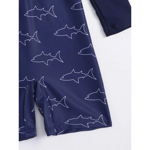 ملابس سباحة للاولاد من قطعة واحدة, بسحاب أمامي,  بتصميم سمك القرش