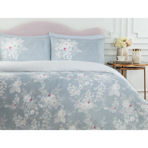Madame Coco Curtice Printed Satin Duvet Cover Set, Blue Color, Double Size
