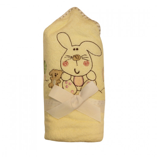 Soft Baby Bath Towel, Rabbit Design, White Color