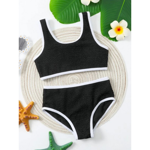 ملابس سباحة بيكيني منقوش للأطفال, باللون الأسود والأبيض