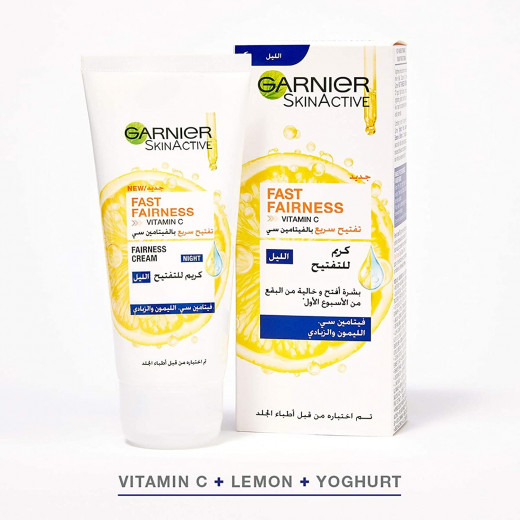 Garnier Skin Active Fast Bright Vitamin C Serum, 30m Ml + Day Cream With Vitamin C & Lemon, 50 Ml + Night Cream With Vitamin C, Lemon & Yoghurt, 50 Ml