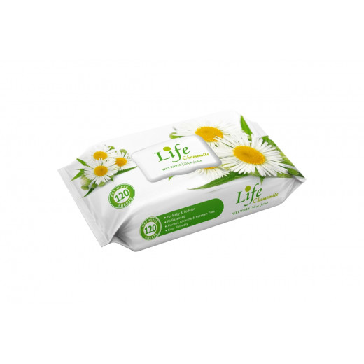 Life Wet Wipes 120 Sheets, Chamomile, 6 Pieces