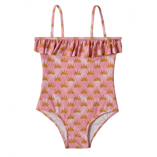 ملابس سباحة بناتي, باللون الزهري, بشكل التاج من سليب ستوب
