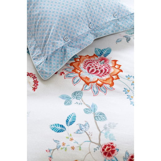 Bedding House, Soft Linen Duvet cover, 3 Pieces, King Size, White Color, Flower Festival Design