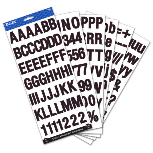 Bazic Alphabet & Numbers Stickers,Black Color , 346pack