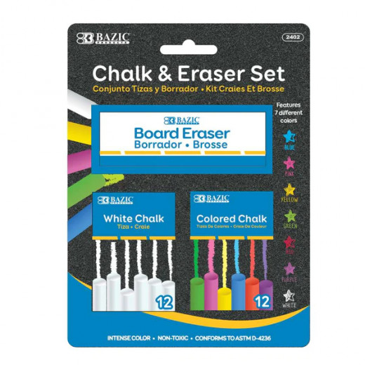 Bazic Chalk Eraser Set ,12 Color & 12 White