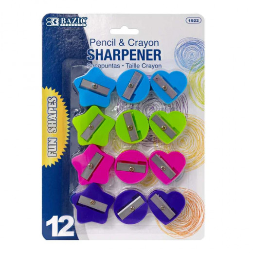 Bazic Fun Shaped Pencil Sharpener, Assorted Colors, 12 Pack