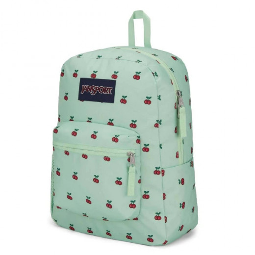Jansport Cross Town Backpack, Cherries Design, Light Green Color