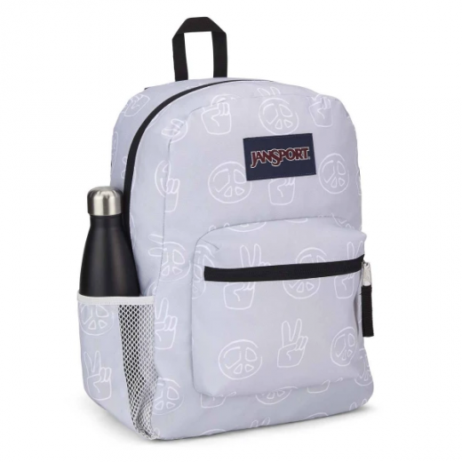 Jansport Cross Town Backpack, Peace Design, Light Grey Colors