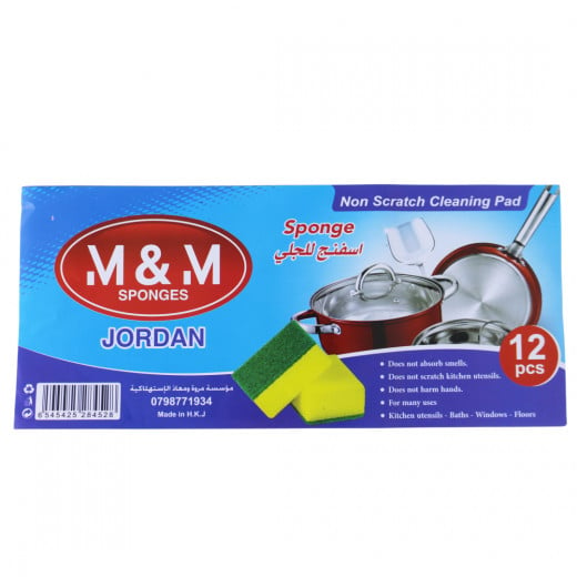 M&M Non Scratch Cleaning Sponge, 12 Pieces