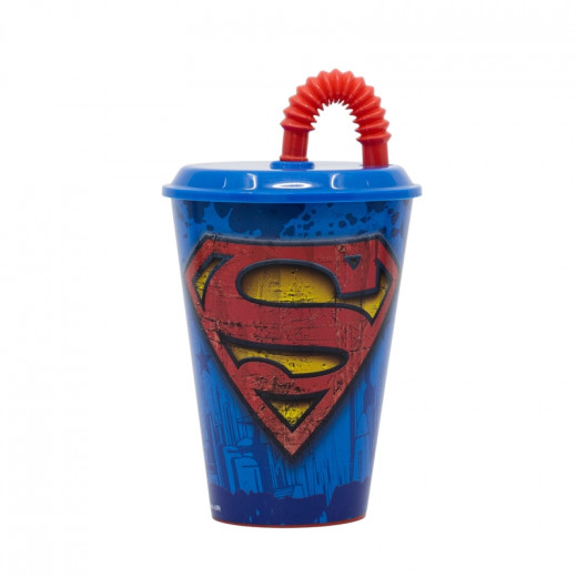 Cup With Tumbler Straw, Superman Design, 430 Ml
