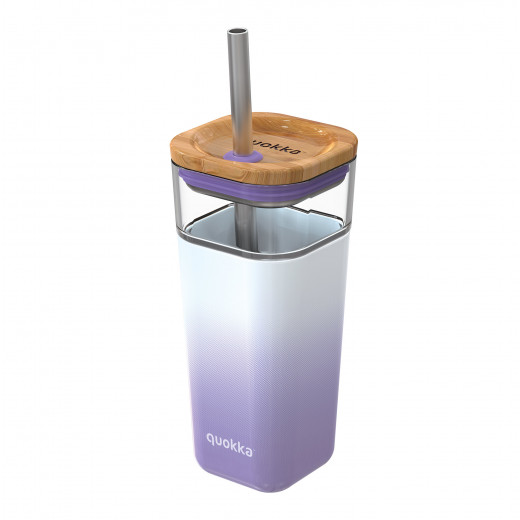 Quokka Glass Tumbler with Steel Straw, Purple Color, 540 Ml