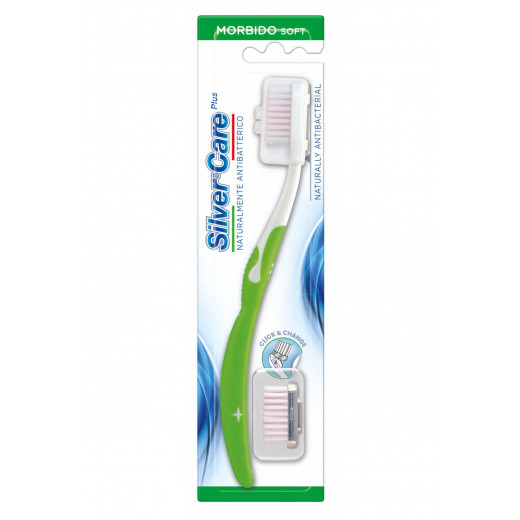 Silver Care Antibacterial Silver Plated Head Soft Toothbrush Two Heads, Assorted Color