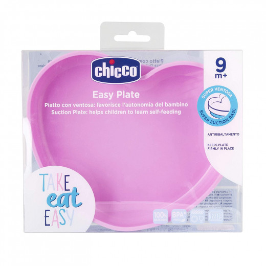 Chicco Easy Plate Silicone Heart Shaped Dish, Pink Color, +9 Months