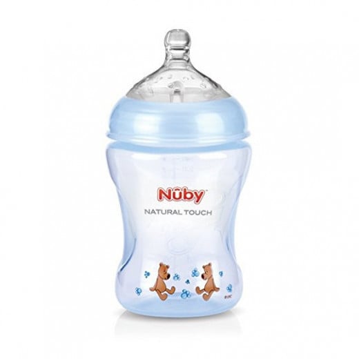Nuby Natural Touch Soft Flex Polypropylene Feeding Bottle, Blue Color, 240 Ml