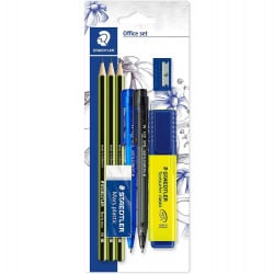 مجموعة ستدلر قلم هاي لايتر اصفر+محاية كبير+قلمين حبر كبس+3اقلام رصاص+براية