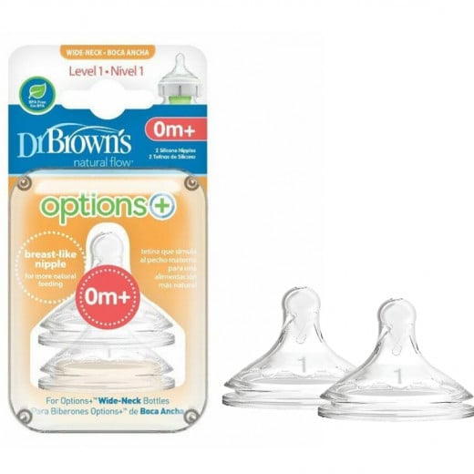 Dr Brown's Level 1 Wide-Neck Silicone Options+ Teat 2-Pack