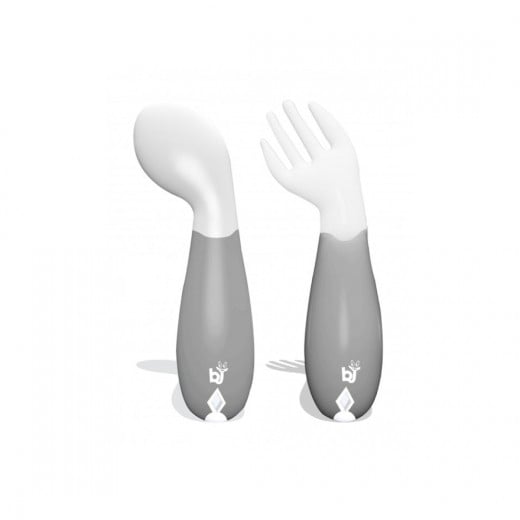 Baby jem fork and spoon set grey and white color