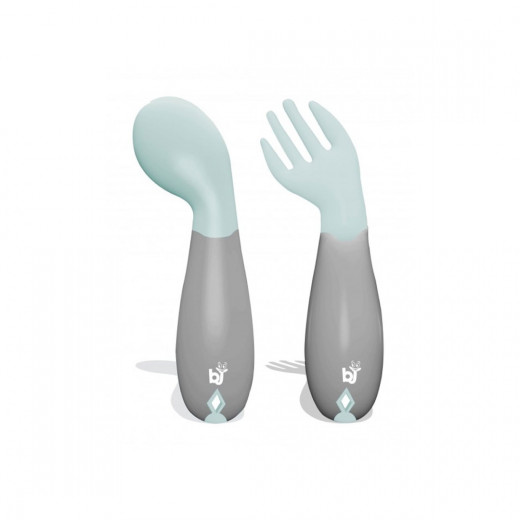 Baby jem fork and spoon set blue and grey color