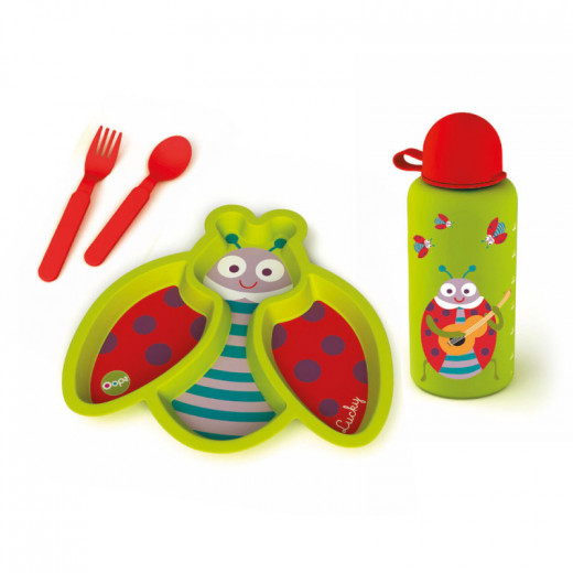 Oops Children's Ware Food Set, Ladybug Design, Green Color