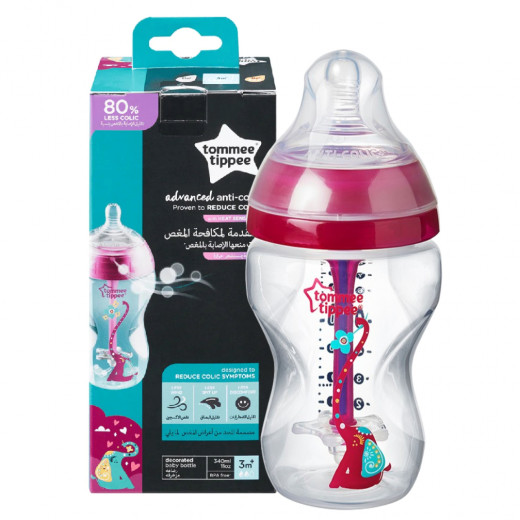 Tommee Tippee Advanced Anti Colic Decorated Bottle, Pink Color, 340 Ml
